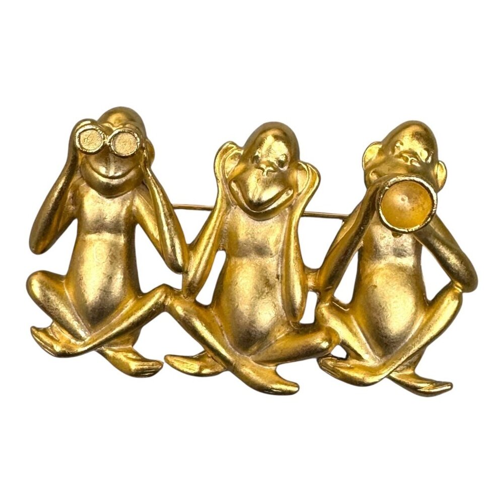 Vtg AJC American Jewelry Three Wise Monkeys Hear No See Speak Evil Brooch Pin